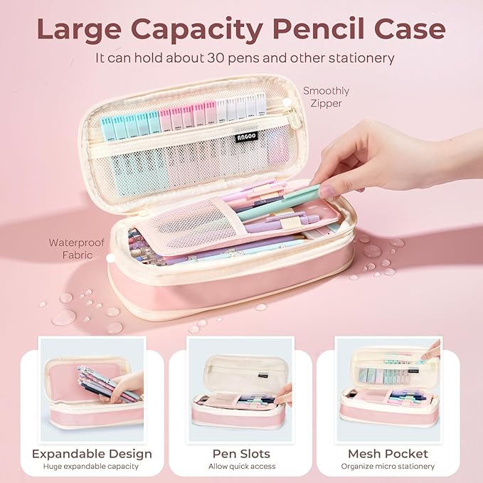 Nicpro 45PCS Aesthetic School Supplies with Pencil Case, Mechanical Pencil Set 0.5, 0.7, 0.9, 2mm with 462 PCS Lead Refills, Back to School Supplies For Writing Drawing, Ideal Stationary Set for Girls