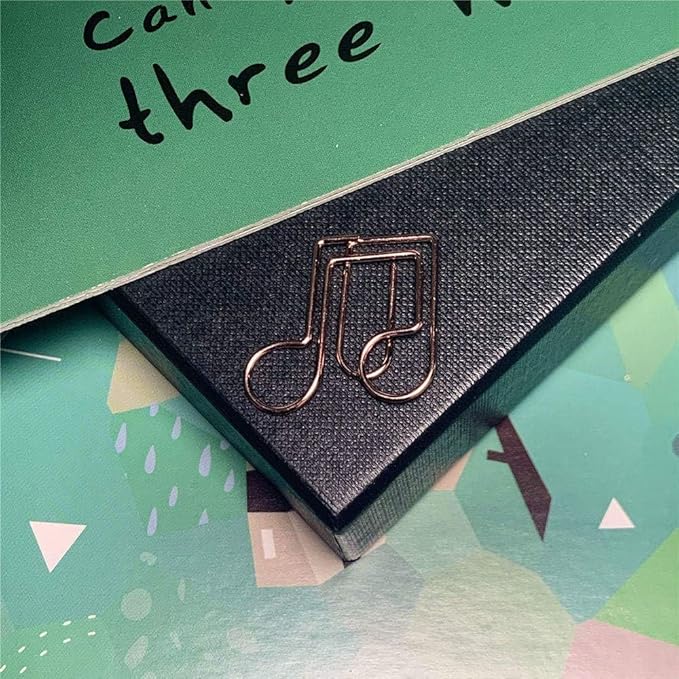 OWLFAVO Clef and Note Shape 40pcs Paper Clips with Clear Box, Rose Gold, Funny Cute Paperclips Bookmarks Planner Clips for Fun Office Supplies School Gifts Wedding Decoration