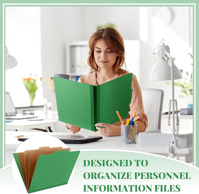 Skyygemm 24 Pcs Classification Folders Letter Size, 3 Divider Pressboard File Folder with Fasteners, Expanding File Organizer Bulk for Teachers, Clergy, Office, Church, Christmas Donations (Green)