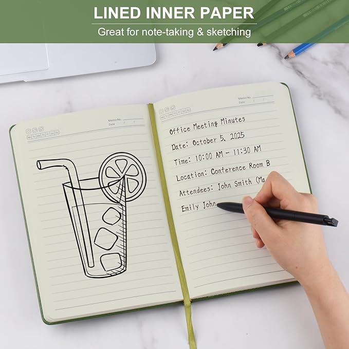 ZCZN 6 Pack Lined Journal Notebooks, 192 Pages A5 Hardcover Leather Journals for Work,Writing,School & Travel, College Ruled Journaling Notebooks for Notes Taking,Diary Notepad (Light Green*6)