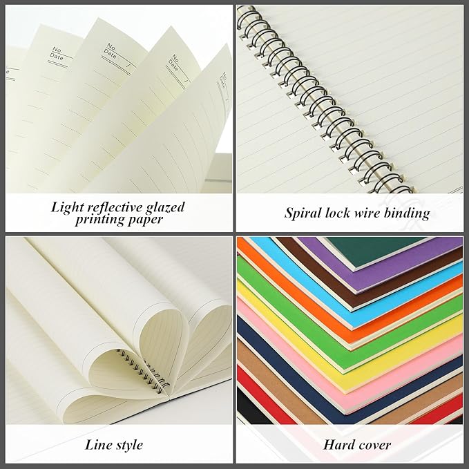 Leelosp 12 Pack B5 Spiral Notebook 10.2 x 7.3 Inch Lined College Ruled Spiral Journal Wire Bound Notebook Kraft Cover, 120 Pages for Work Students Office Business(Multicolored)