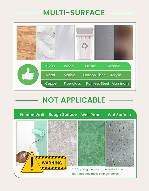 Double Sided Tape Heavy Duty, 16.4 FT Double Sided Mounting Tape, Clear & Tough Two Sided Nano Tape, Removable Picture Hanging Strips for Wall, Poster, Carpet,Balloon Home Outdoor