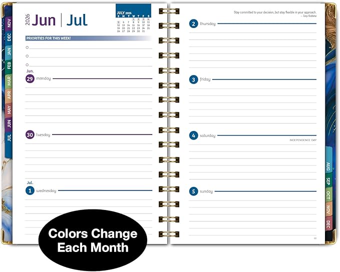 HARDCOVER 2026 Planner, 5.5"x8": 14 Months (November 2025 - December 2026), Daily Weekly Monthly Planner, Yearly Agenda, Bookmark, Pocket Folder and Sticky Note Set (Dark Blue Marble)