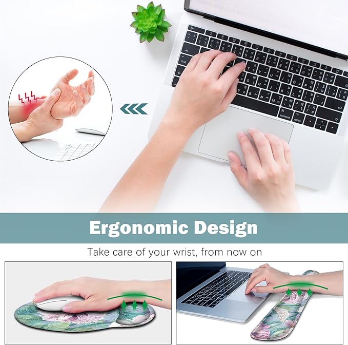 ARTSO Large Mouse Pad and Keyboard Wrist Rest, Desk Pad for Keyboard and Mouse, 4in1 Large Gaming Mouse Pad with Wrist Support, Desk Mat for Home Office Game, Retro Flowers