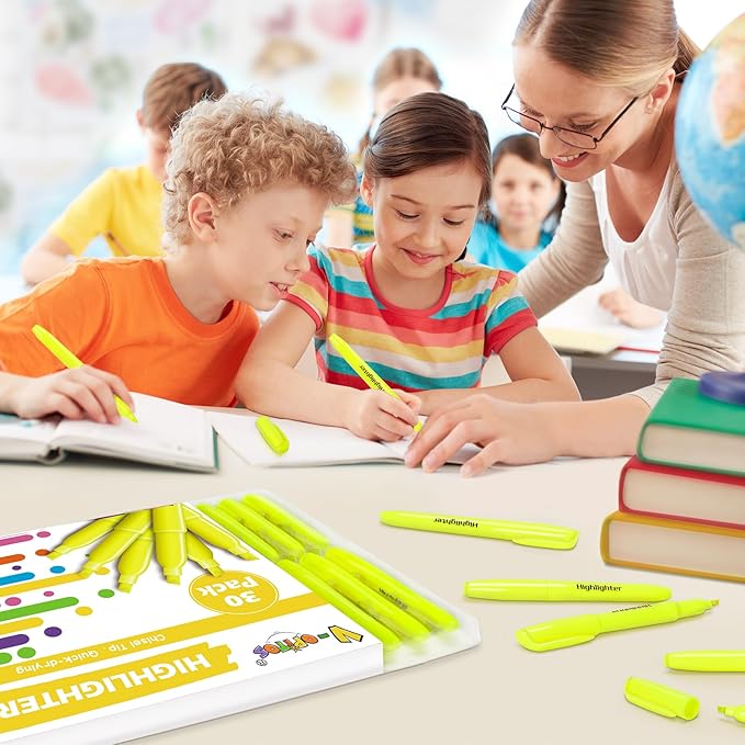 V-Opitos 30 Pack Yellow Highlighters, No Bleed Bright Highlighters with Soft Chisel Tips, Ideal for Office and School Supplies