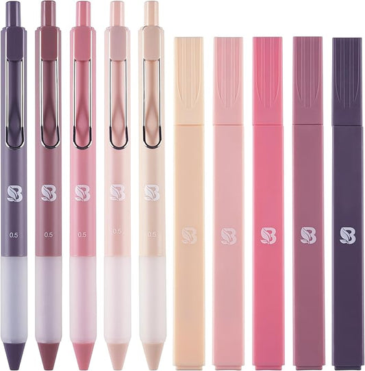 BLIEVE Aesthetic Highlighters and Gel Pens And Soft Tip, No Bleed Dry Fast Easy to Hold, for Bible Journaling Planner Notes School Office Supplies (Morandi)