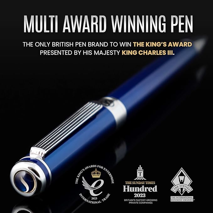 Scriveiner Midnight Blue Ballpoint Pen - Stunning Blue Lacquer Luxury Pen, Chrome Finish, Schmidt Black Refill, Best Ball Pen Gift Set for Men & Women, Professional Executive Office, Nice Designer Pen