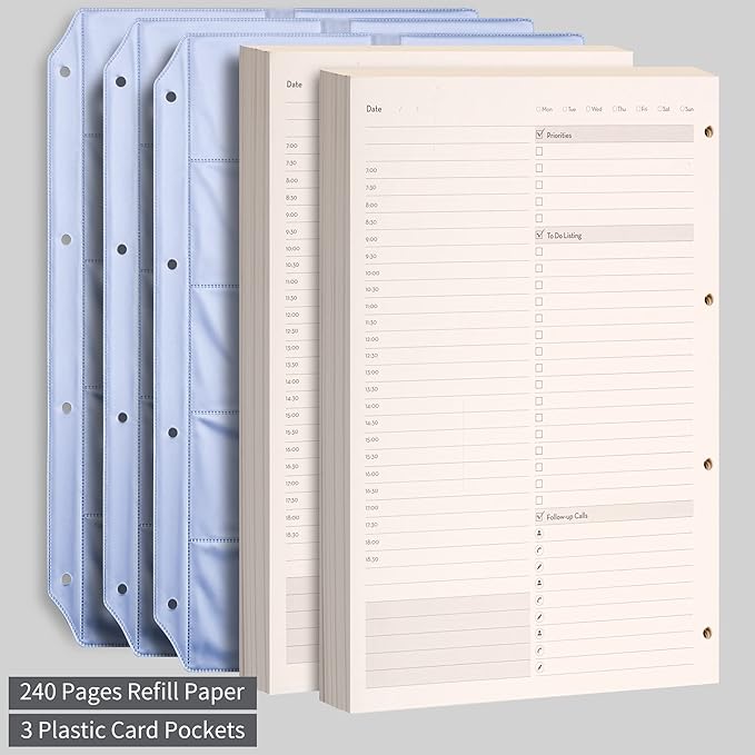 EMSHOI Undated Daily Planner 9.2" X 12", A4 To Do List Notepad, 240 Pages Ring Binder Planner Hardcover Leather Notebook for Work Business Meeting, with Yearly Schedule, Habit Tracker, Blue