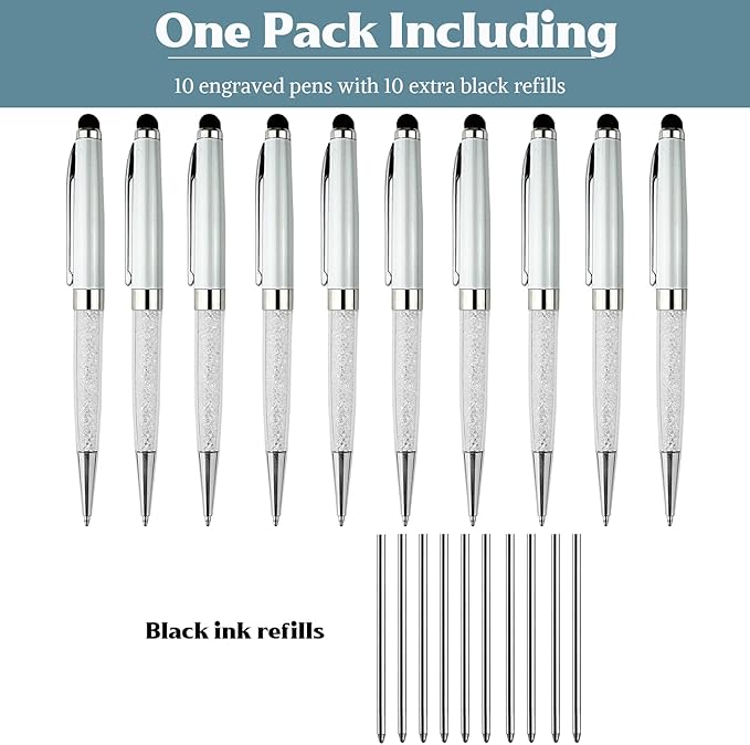 Ancolo Custom Personal Office Pens with Stylus Tip - Quality pens Fine point -Engraved Team Name, Phone Number, Slogan Perfect for Bank, Office, Hotel Lobbies (White) 10PCS/Pack