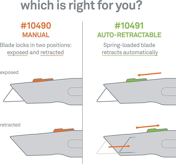 Slice 10490 Metal-Handle Utility Knife, Finger Friendly Ceramic Blade, 3 Cutting Depths, Comfortable Heavy Metal Grip, Stores Extra Blade - 6 Pack