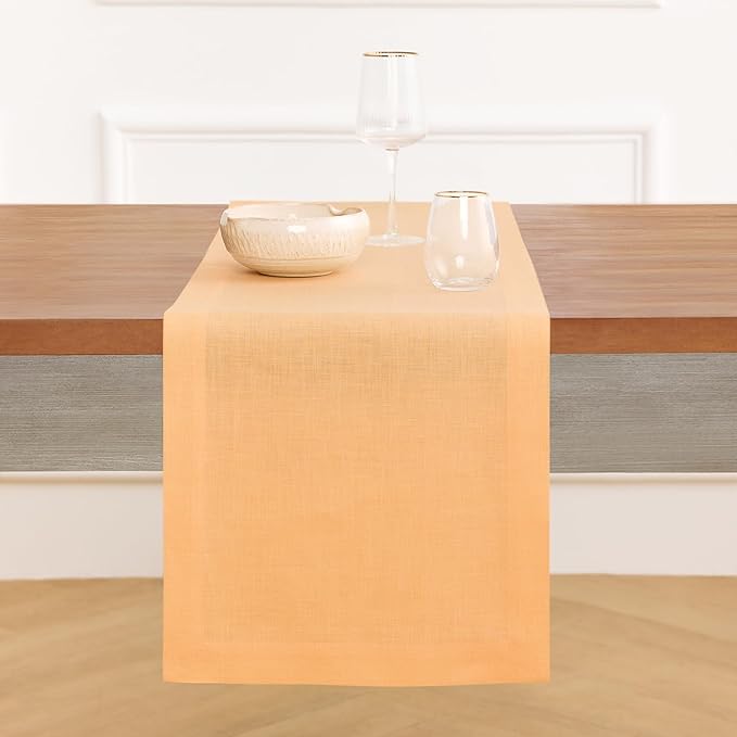 Solino Home Linen Table Runner 72 Inches Long - 100% Pure Linen Peach Table Runner 14 x 72 Inch - Fete