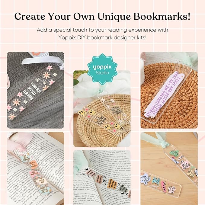 15 Pieces Acrylic Bookmark Blanks (3mm) Thicken Bookmark Making Kit with 20 Pcs Daily Affirmation UV DTF Sticker, 15 Pcs Ribbon, Suitable for DIY Your Crafts Gifts