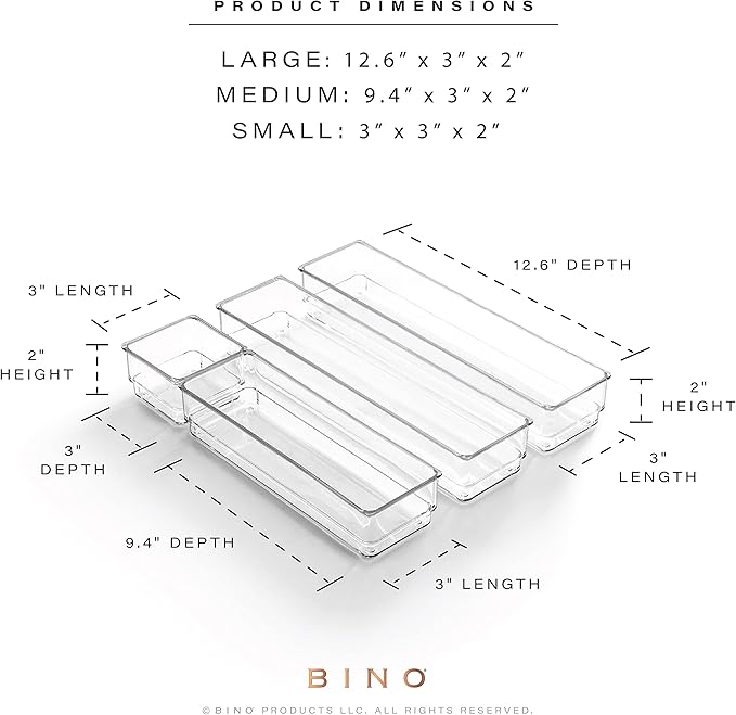 Bino 4-Piece Drawer Bin Set | THE MODULAR | Bathroom & Desk Drawer Organizer Bins - Large