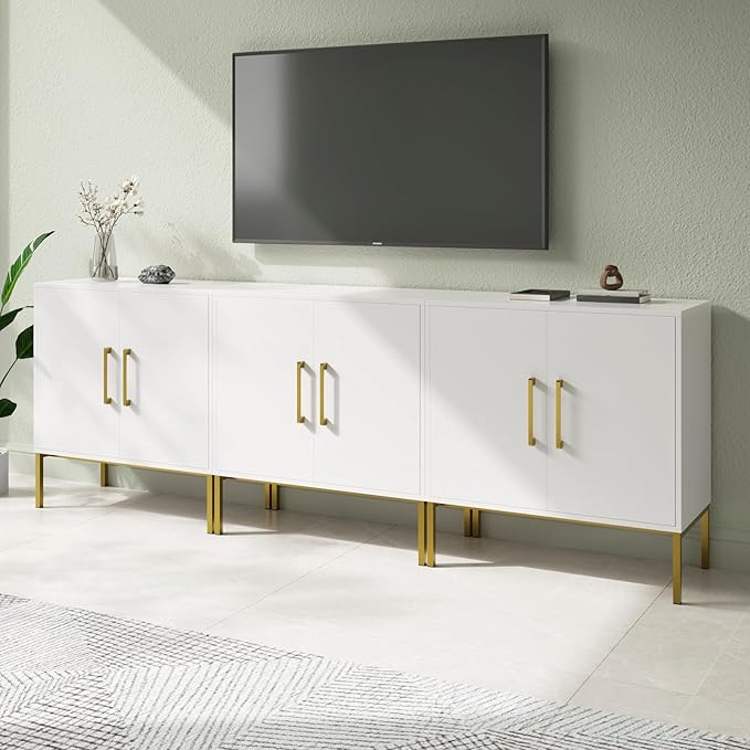 LYNSOM Storage Cabinet with Doors, Set of 3, Modern Buffet Cabinet with Storage, Kitchen Sideboard Buffet, White Wood Accent Cabinet for Living Room, Bedroom, Hallway, Entryway, Office, White