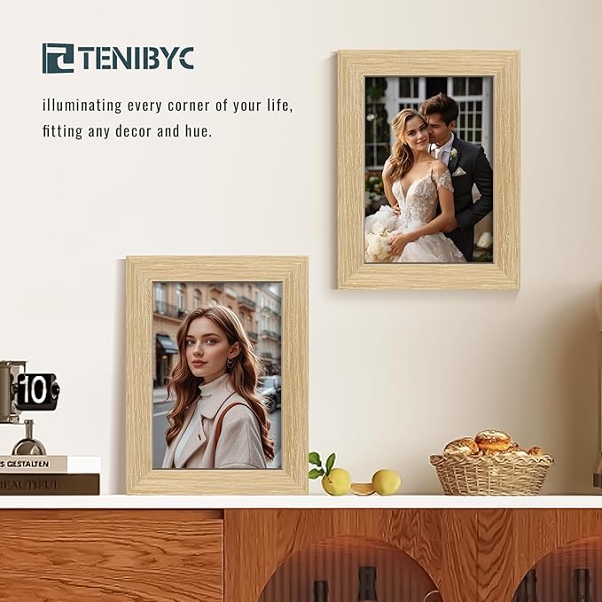 5x7 Picture Frame Set of 3 - Light Wood, Natural Oak Wood Photo Frame with HD Tempered Glass, Tabletop Display