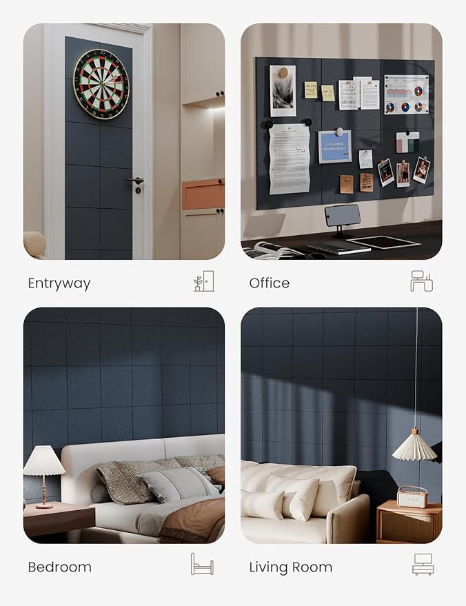 Bumusty Large Cork Board 36"x24" Alternative - 6 Pack Felt Wall Tiles with 40 Safe Removable Adhesive Tabs, 30 Pushpins, Cork Boards for Walls Pin Board Bulletin Board (Deep Charcoal Blue)