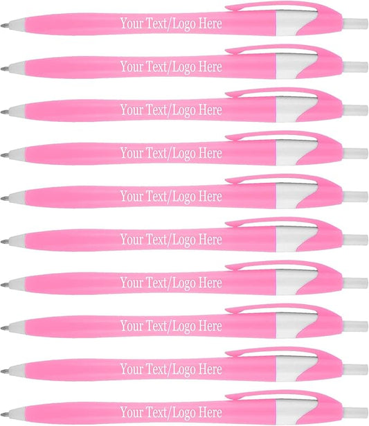 SyPen Personalized Pens With your Custom Logo or Text-500 Pack Bulk-for Businesses, Parties, and Events, Custom Printed Slim Ballpoint Click Pens, Pink Barrel Color, Black Ink