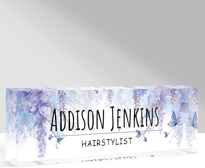 Custom Name Plate for Desk, Personalized Acrylic Office Name Sign with Name & Title, Elegant Desk Decor for Women Men, Employee Appreciation Gift (Wisteria)