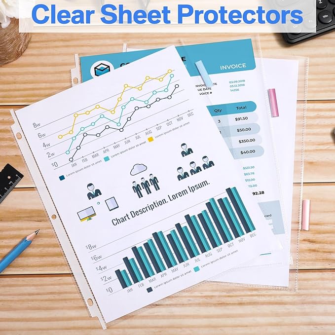 ReliThick 30 Set of 240 Pack Clear Sheet Protectors 8.5 x 11 Inch Page Protector for 3 Ring Binder with 8 Tabs Plastic Dividers for 3 Ring Binder, Insertable Index Page Divider Multicolor Tabs