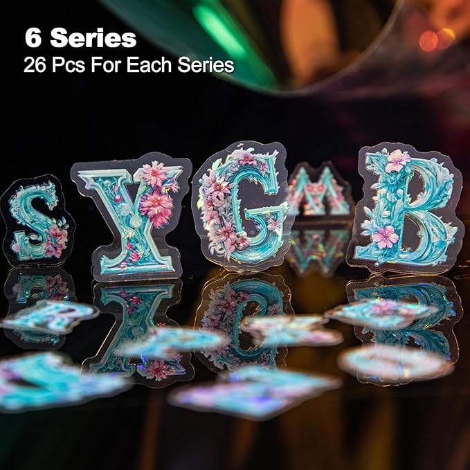 156 Pcs Alphabet PET Stickers, Holographic Letter Stickers for Scrapbooking, Journaling, DIY Crafts, with Organizer