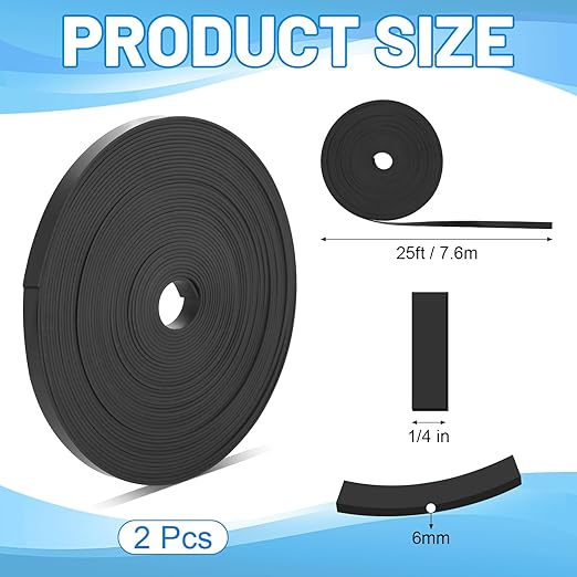 Black Magnetic Tape Roll Thin Strips, 1/4 inch x 25 feet Magnetic Whiteboard Graphic Decorative Tape Marking Line for Classroom Office Fridge Charts Graphic Decorative (2)