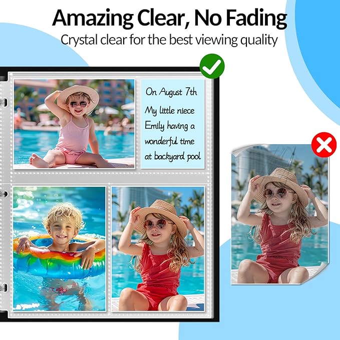35-Pack 4x6 Clear Photo Sleeves for 3 Ring Binder - 210 Photo Acid Free Plastic Archival Protector Refill Pages for 8.5x11