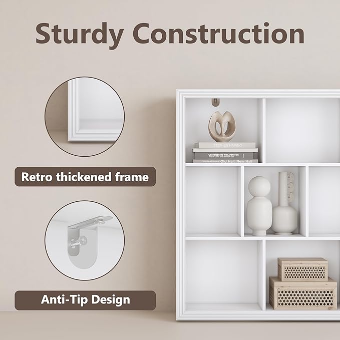 Wooden 10-Cube Storage Organizer, 3-Tier Bookshelf, Wood White Bookshelf, Bookcase, Cubical Storage Shelf with 3 Removable Back Panels for Bedroom Home and Office