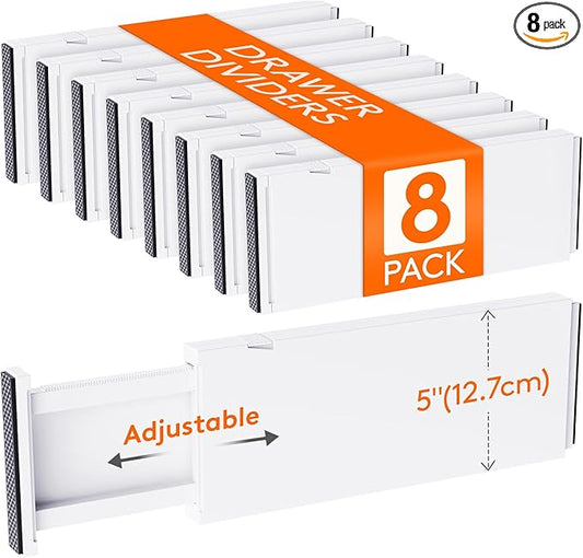 Lifewit 8 Pack Drawer Dividers 5" High, 13.5-22" Adjustable Clothes Organizers, Expandable Dresser Separators in Bedroom/Bathroom/Kitchen/Office