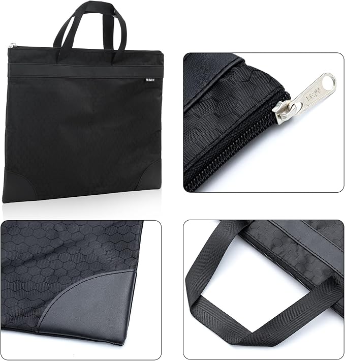 M&G 12x15 in Large Zipper Pouch with Handle, A4 Foldable Lightweight Waterproof Oxford Document Storage Bag, File Organizer for Office Travel Books Papers Filing Folder – 1 Pack (Black)