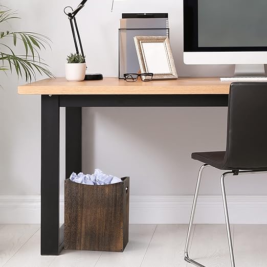 Wood Trash Can 5.3 Gallon Office Wastebasket Farmhouse Rectangular Garbage Can with Built-in Handles Small Trash Can for Bedroom Office Kitchen Bathroom Under Desk Large Storage