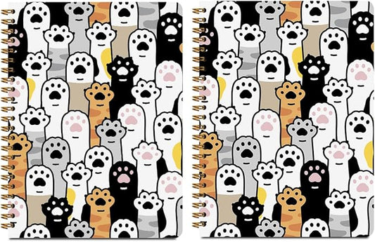 2 Pcs Cute Cats Claw Spiral Notebook, Cat Paws Journaling Notebooks Gatos Accessories Cat Themed Gifts for Women Teacher Note Books Journals for Writing Hardcover Notebook Office College Supplies