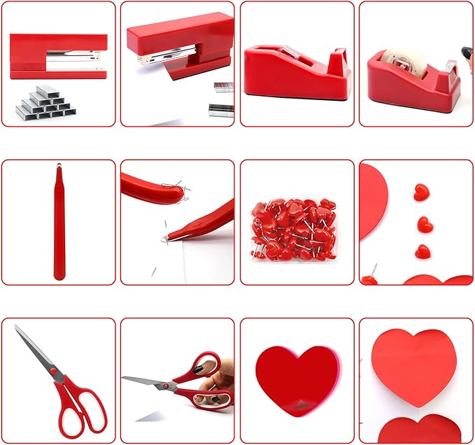 Red Stapler and Tape Dispenser Set - Office Accessory Kit, Gift for Students, Women, Coworkers, Boss Lady, Office Clerks