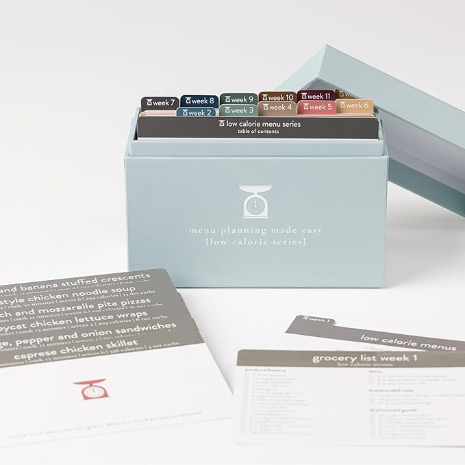 PPP Meal Planner with 72 Recipe Cards (Low Calorie Menu) - Weekly Menu Planner | Sturdy Recipe Box | 12 Reusable Grocery Shopping Lists | 5 Blank Recipe Cards | Recipe Card Protector | Recipe Ideas