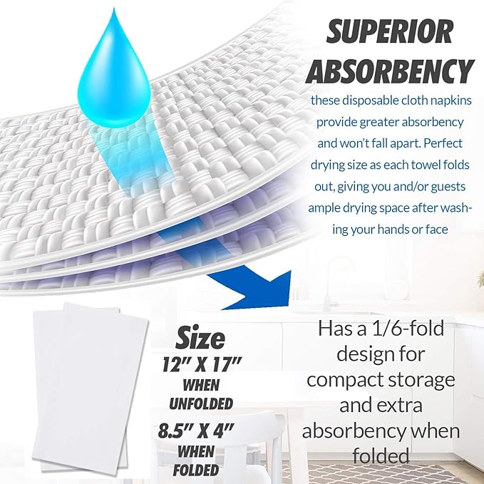 400 Paper Towels Cloth-Like Hand Tissue Paper Napkins, Disposable Hand Towels for Bathroom Guests, Disposable Face Towel for Guest, Washcloths or Dinner Napkin, Made in USA, White