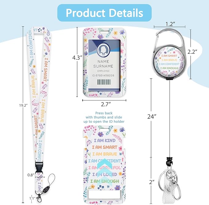 Gctriki Inspirational Quote Lanyards for ID Badges, Cute id Holder with Lanyard, Retractable Badge Reel Clip Keychain ID Card Holder for Women Teacher Nurse Doctor Student Work Positive Office Gift