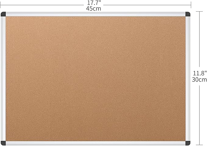 VIZ-PRO Cork Notice Board, 18 X 12 Inches, Cork Bulletin Board with Silver Aluminium Frame