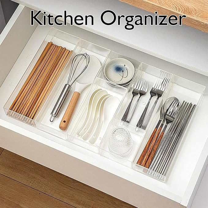 Stackable Acrylic Drawer Organizer Set, 11 PCS Multi-Size Storage Bins for Makeup, Office Desk, Bathroom, Vanity and Kitchen Utensils