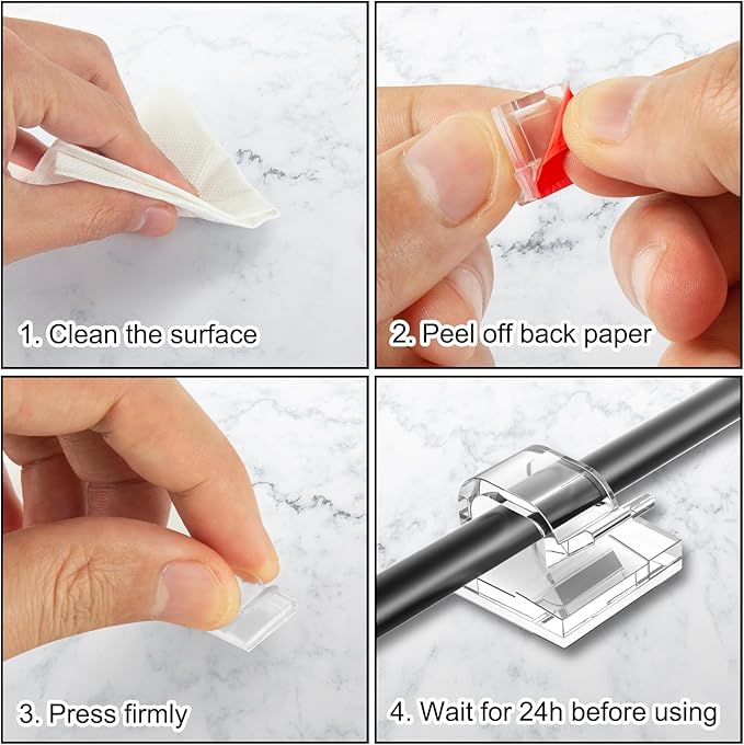 200 Pcs Cable Clips, Adhesive Cable Organizer Cord Holder Wire Clip Wire Management Self Adhesive Hooks Wire Holder for Office, Home(Transparent, 200PCS)