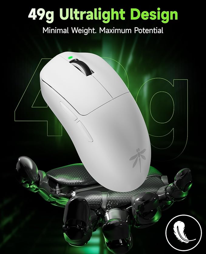 VGN F1 PRO Wireless Gaming Mouse - Ultralight 49g - Wireless & Wired Mode - 26000 Adjustable DPI - 1000Hz Polling Rate - 65 Hours Battery - Programmable Buttons - Esports Professional Grade - USB-C