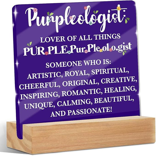 Purple Gifts for Women, Acrylic Sign for Cubicle Decor or Desk Decorations, Purple Office Decor Acrylic Plaque, Book Shelf Desktop Art Decoration Office Gifts for Mom Sister Friend
