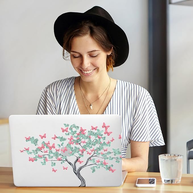 Cute Clear Print Case for MacBook Air 13 inch 2025-2022 M4 A3240 M3 A3113 M2 A2681,for Mac Air13 M4 Sturdy Pattern Plastic Hard Shell&Keyboard Cover for MacBook Air 13.6 Cases,Butterfly Tree