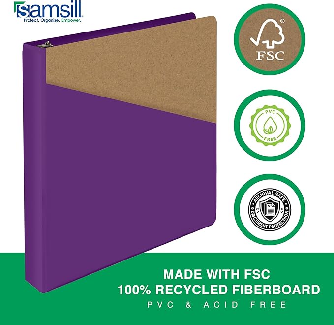 Samsill Durable 1 Inch Binder, Made in The USA, D Ring Binder, Customizable Clear View Cover, Plum Purple, Holds 225 Pages