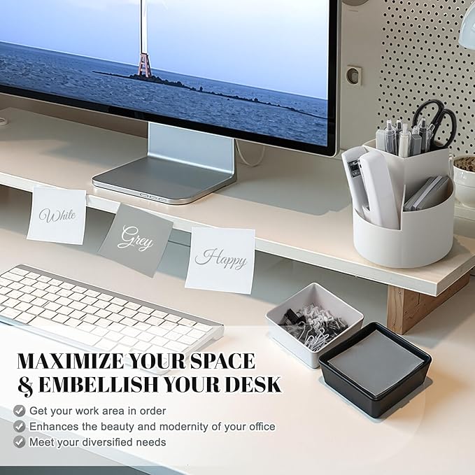 Kosiz 27 Pcs Black White Desk Accessories Aesthetic Desk Organizer Neutral Office Supplies Pen Holder Stapler Binder Sticky Notes Paper Clips Scissor Staples Aesthetic Accessories for Women(Classics)