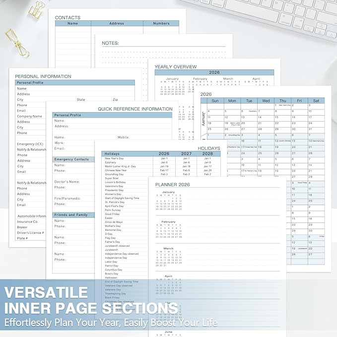 GuassLee Large 2026 Planner, Weekly and Monthly Planner from January 2026-December 2026, 8.5"x 11" Calendar Agenda Book with Back Pocket, Stickers for Home Office School Supplies, A4 Size, Sky Blue