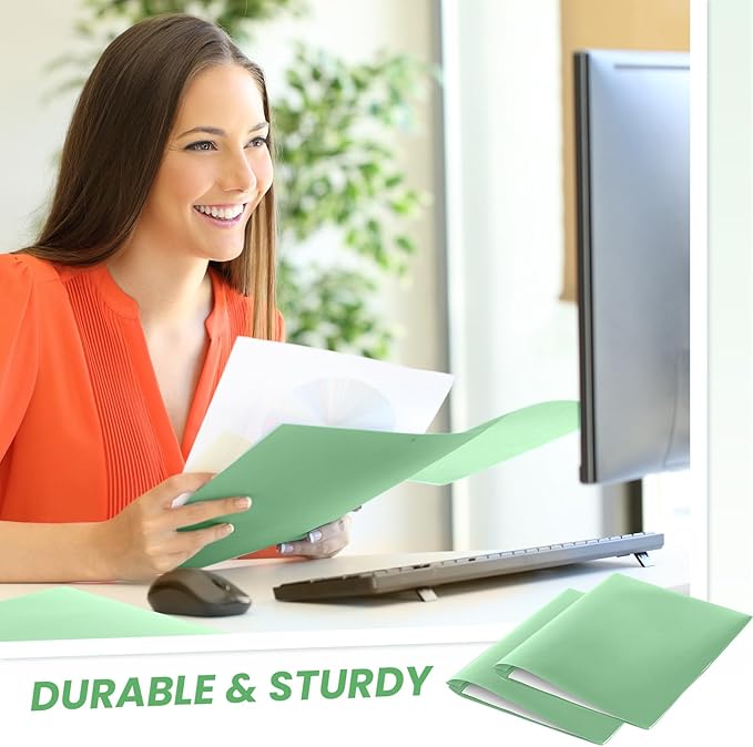 Yeaqee 30 Plastic Folders with Pockets and Prong Plastic Folders with 2 Pockets Pocket for Office, School for Students, Teachers, Office Workers (Sage Green)