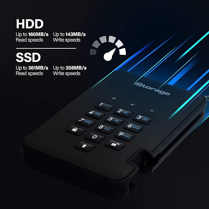 iStorage diskAshur2 HDD 2TB Black | Secure portable hard drive | Password protected | Dust & water resistant | Hardware Encryption