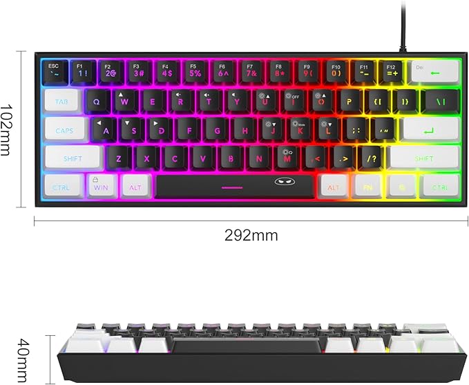 MageGee Mini 60% Gaming Keyboard, RGB Backlit 61 Key Ultra-Compact Keyboard, TS91 Ergonomic Waterproof Mechanical Feeling Office Computer Keyboard for PC, MAC, PS4, Xbox ONE Gamer(White Black)…