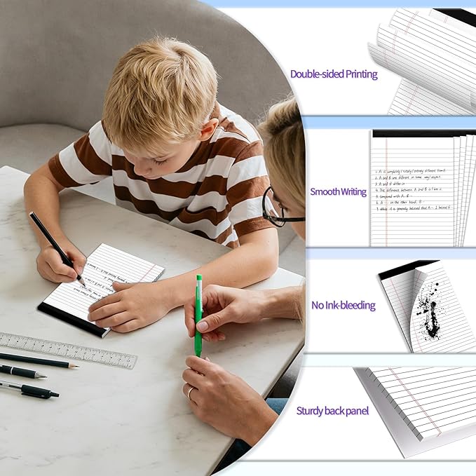 6 pcs Note Pads Legal Pads 5x8, Notebook College Ruled, White Legal Notepads, 6 Pack Micro Perforated Writing Pads, Lined Paper Pads, Pad of Paper for Office Home School, 30 Sheets/Pack