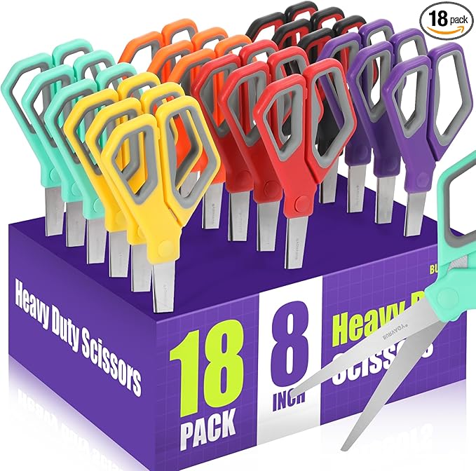 18Pack 8" Scissors All Purpose, Heavy Duty Scissors with Ultra Sharp Blades Comfort Grip Handles - For Office Home School Sewing Fabric Crafts, High/Middle School Student Teacher Scissor