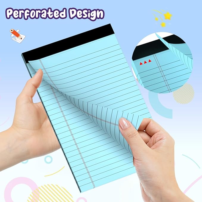6 pcs Note Pads Legal Pads 5x8, Notebook College Ruled, Colored Legal Notepads, 6 Pack Micro Perforated Writing Pads, Lined Paper Pads, Pad of Paper for Office Home School, 30 Sheets/Pack